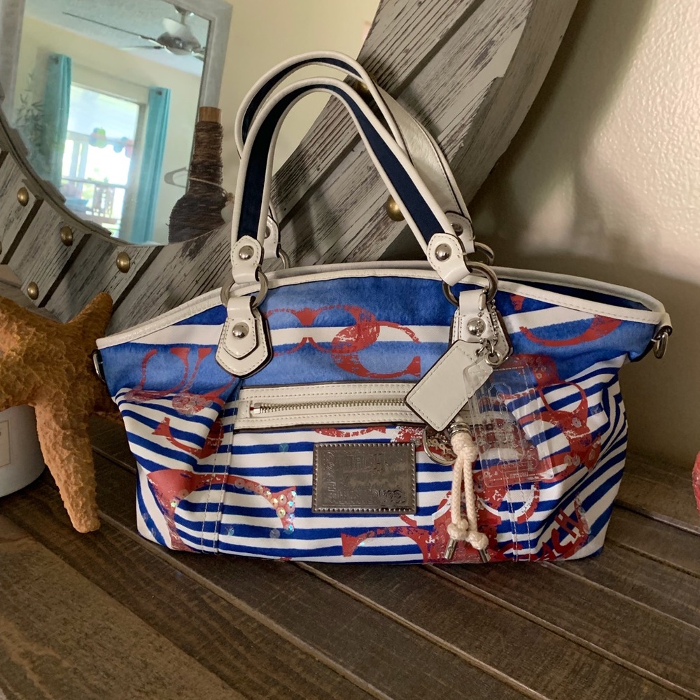 Coach Poppy Nautical Stripe Satchel
